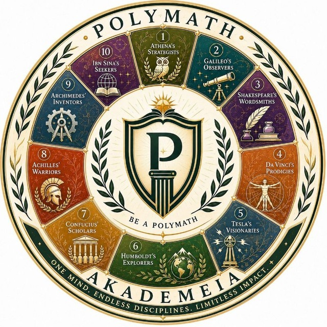 The official Polymath Akademeia crest showing the ten Houses arranged around a central seal